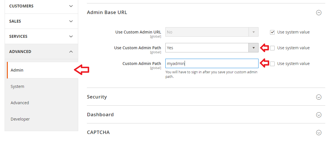 Magento 2 Admin Panel URL Update